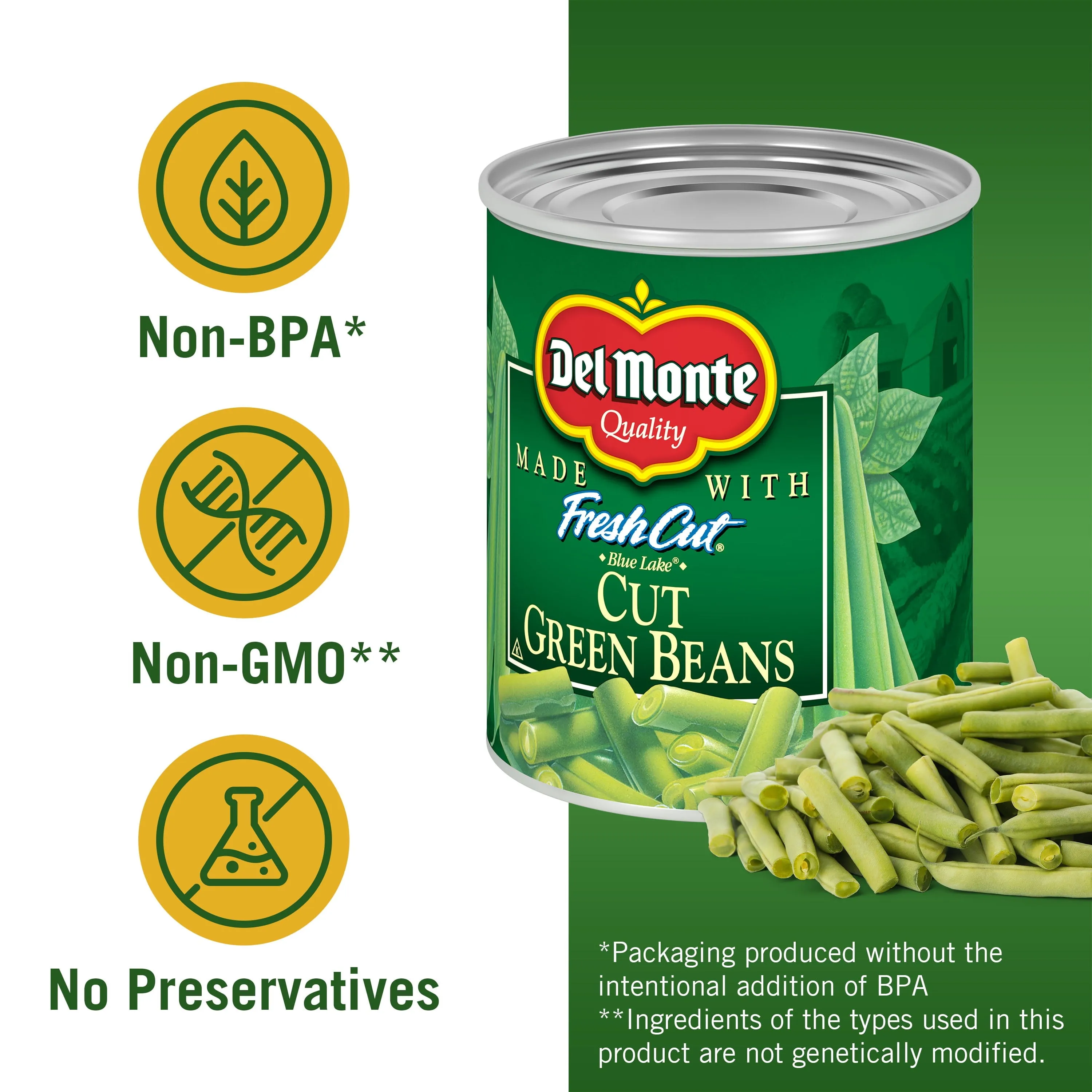 (4 Cans) Del Monte Mixed Green Beans, Vegetables, 14.5 oz