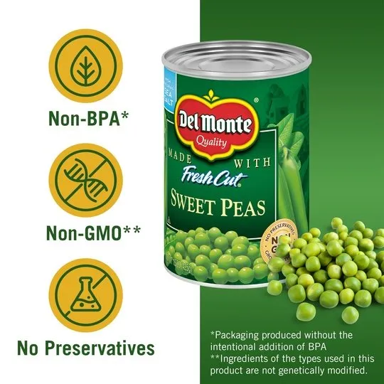 (4 Cans) Del Monte Sweet Peas Canned Vegetables, 15 oz