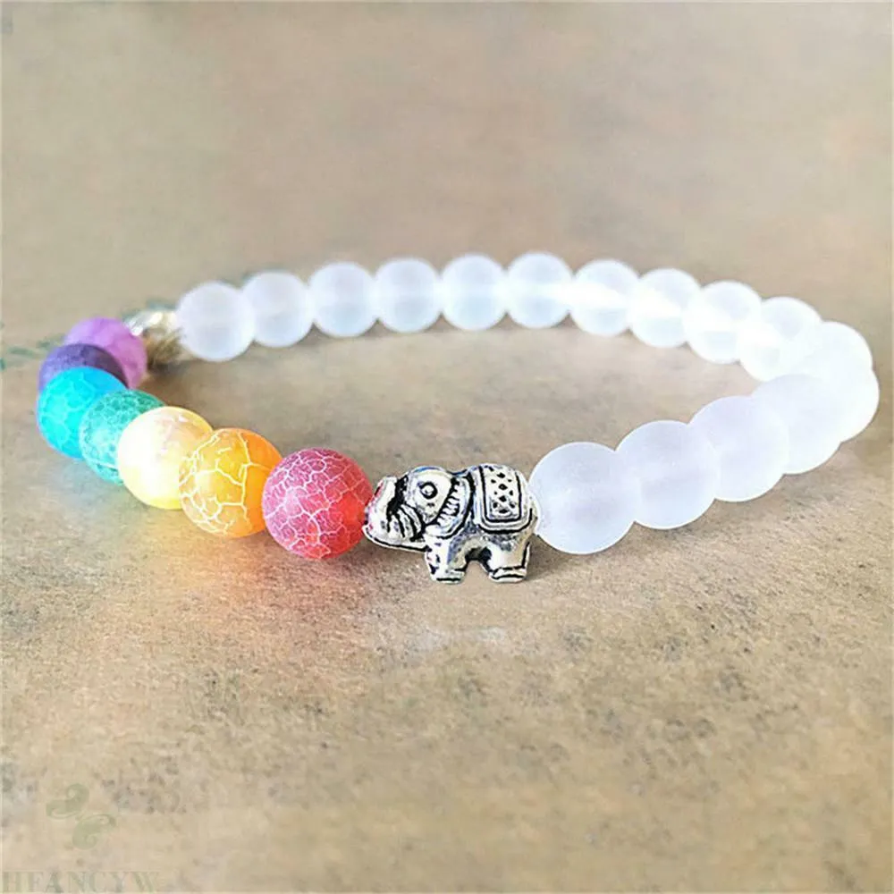 8mm Round Natural Frosted Bead Stone Elephant Bracelet