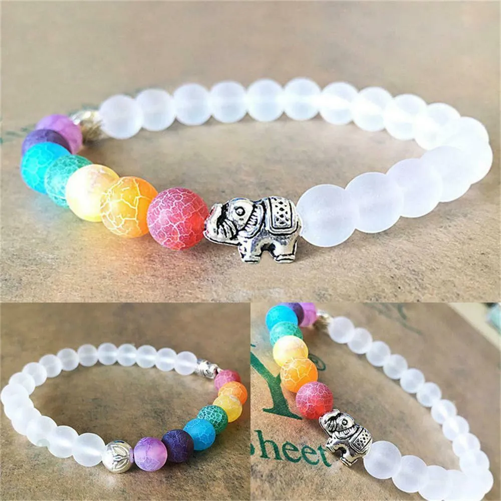 8mm Round Natural Frosted Bead Stone Elephant Bracelet