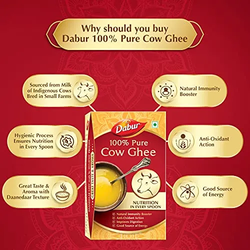 Dabur 100% Pure Daanedaar Cow Ghee with Rich Aroma | Naturally improves digestion and boosts immunity -1L