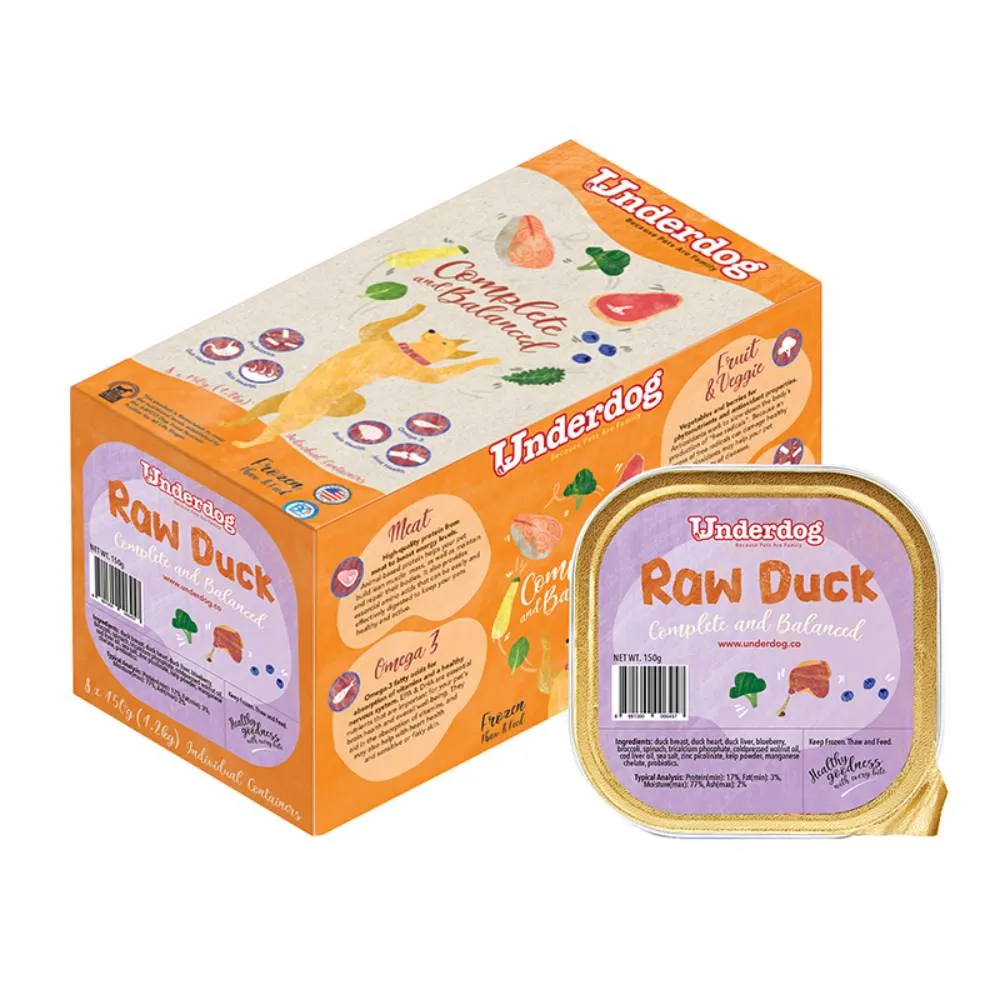 *FROZEN* Underdog Dog Raw Duck Complete and Balanced 1.2kg (150g x 8)