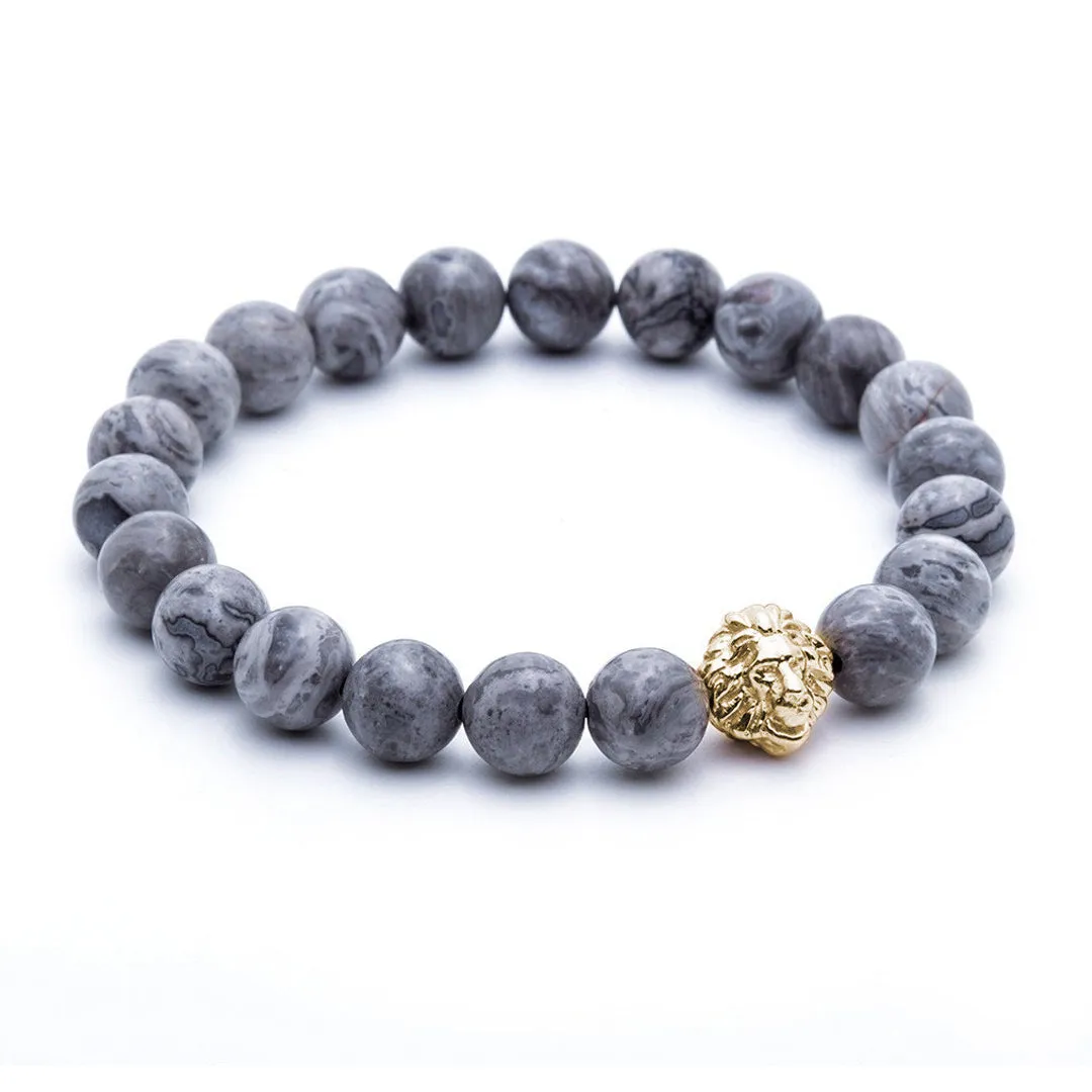 Leo Jasper Beaded Bracelet - Solid Gold