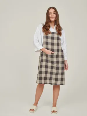 Linen Apron in Natural-Dark Check