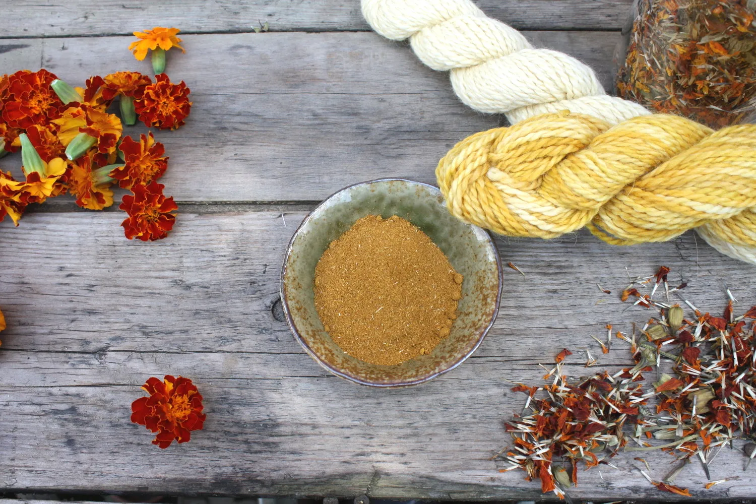 Marigold Natural Dye, powdered marigold flowers for dyeing rich yellows