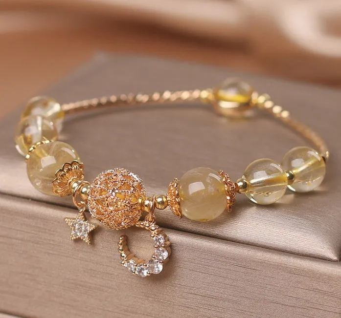 Natural Citrine Gold Gem Quartz Bracelet Luxury Star Moon Crystal Accessories