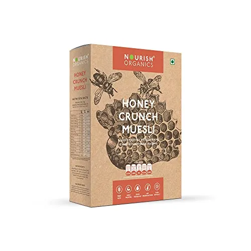 Nourish Organics Honey Crunch Muesli, 300g Pack | Healthy and Nutritious Breakfast Cereals with Whole Nuts | No Refined Sugar | Clean Label