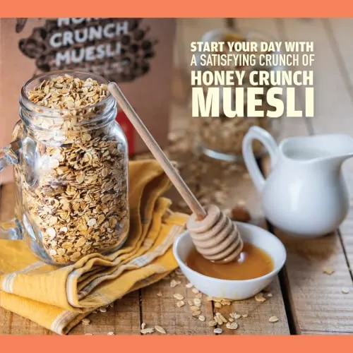 Nourish Organics Honey Crunch Muesli, 300g Pack | Healthy and Nutritious Breakfast Cereals with Whole Nuts | No Refined Sugar | Clean Label