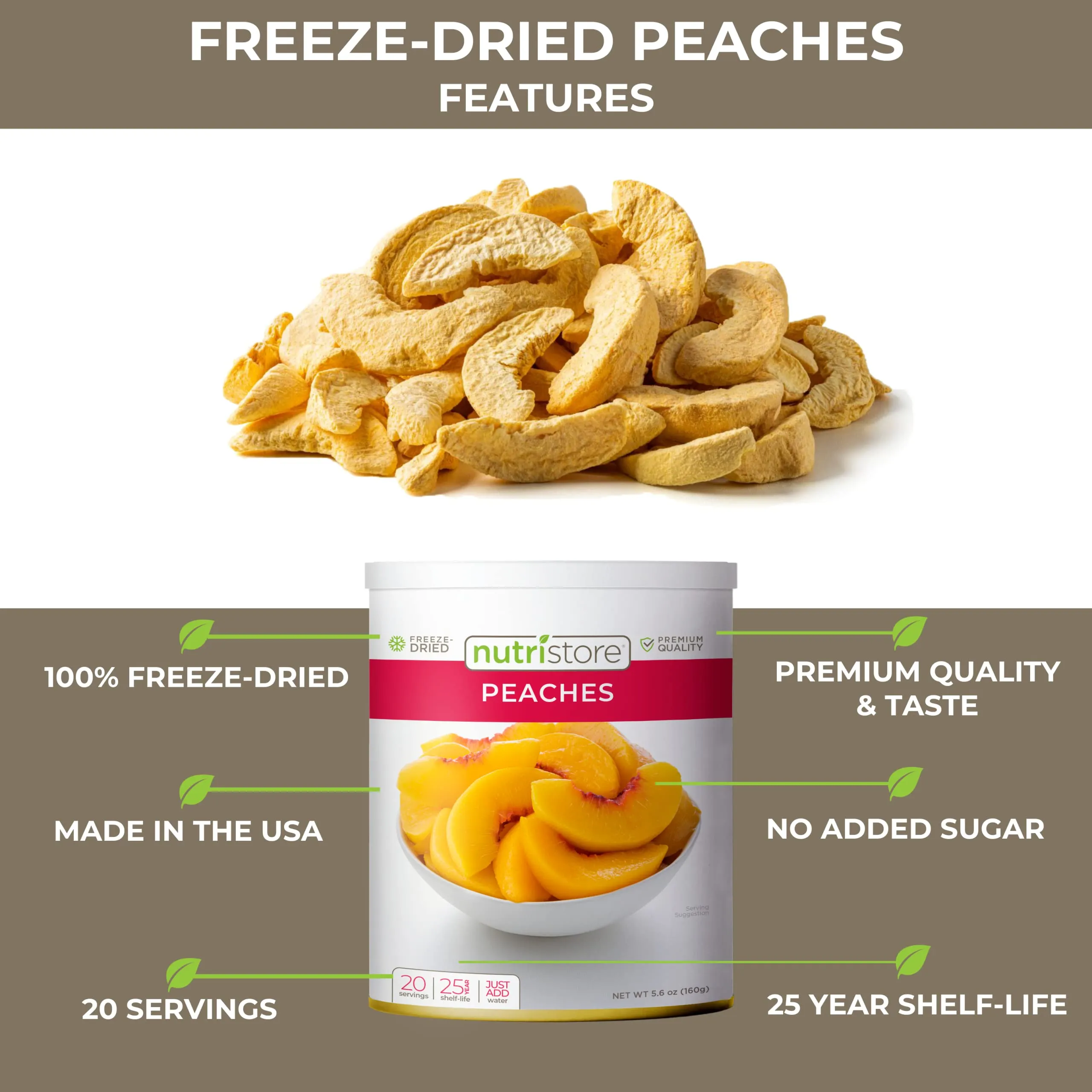 Nutristore Natural Freeze-Dried Peaches - 20 Servings #10 Can