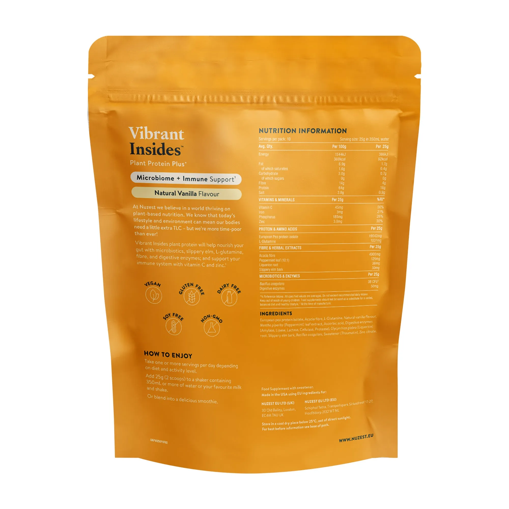 Nuzest - Plant Protein Plus  - Vibrant Insides - Natural Vanilla Flavour 250g