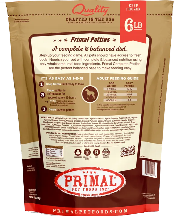 Primal Raw Frozen Lamb Formula For Dogs