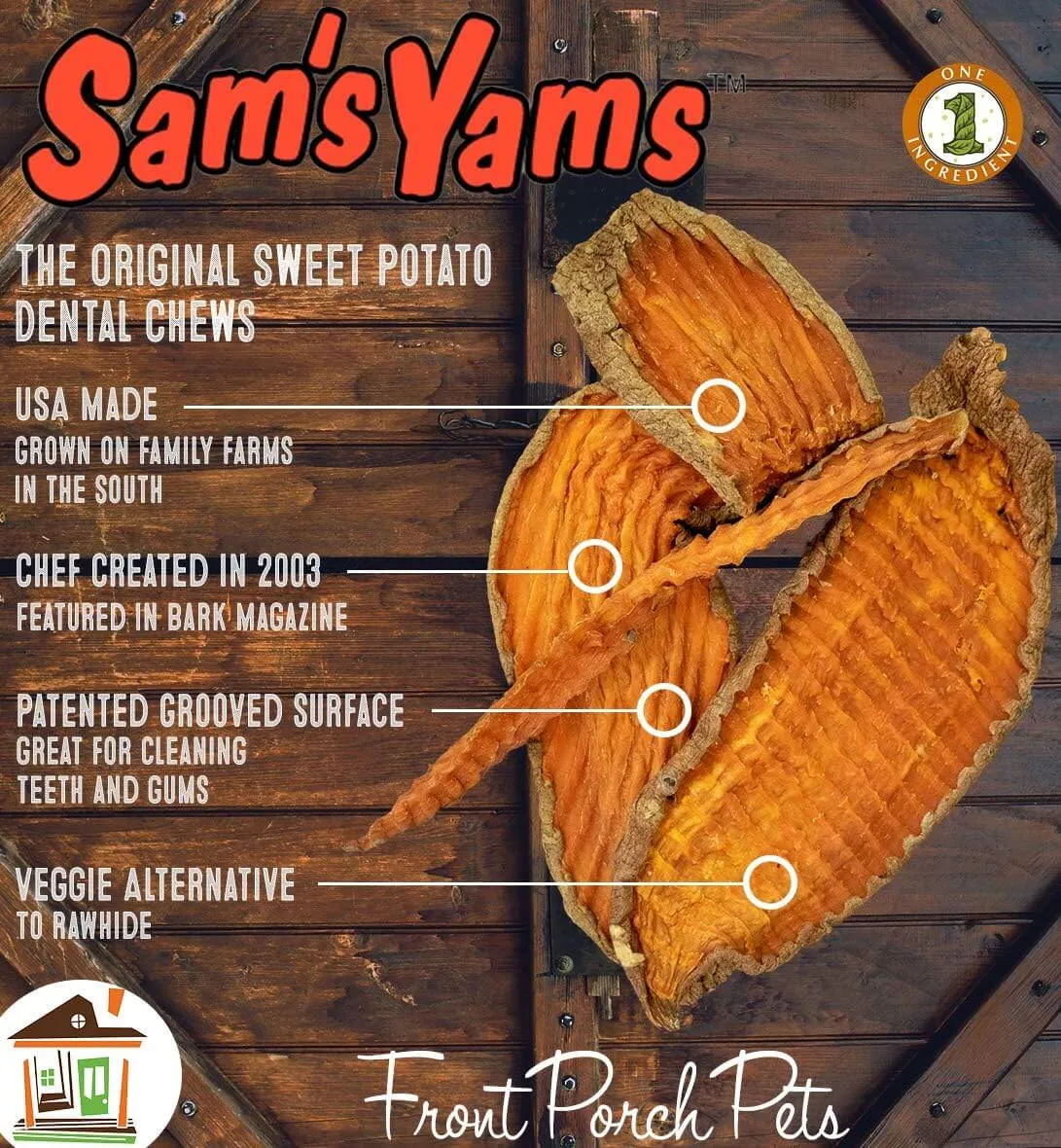 Sam's Yams - Sweet Potato - Dog Chew - Vegetarian Treat - USA